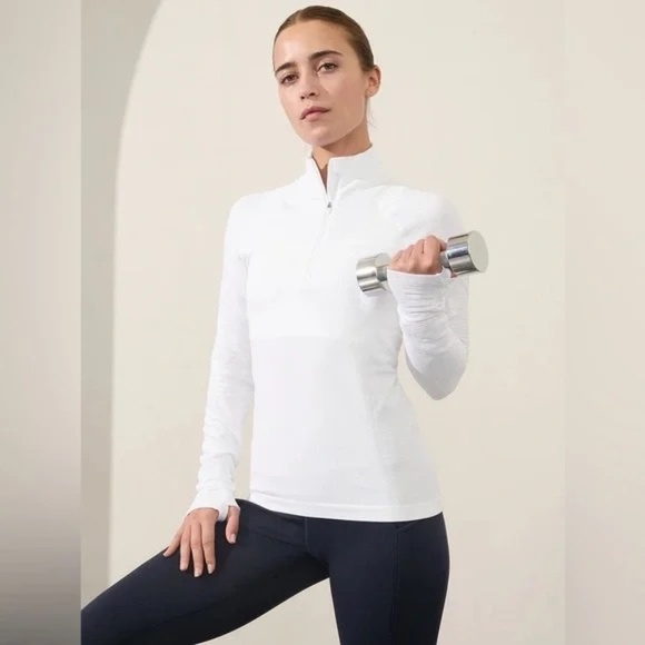Athleta Sweaters - Athleta Flurry Half Zip Mock Neck Top, WHITE, XS